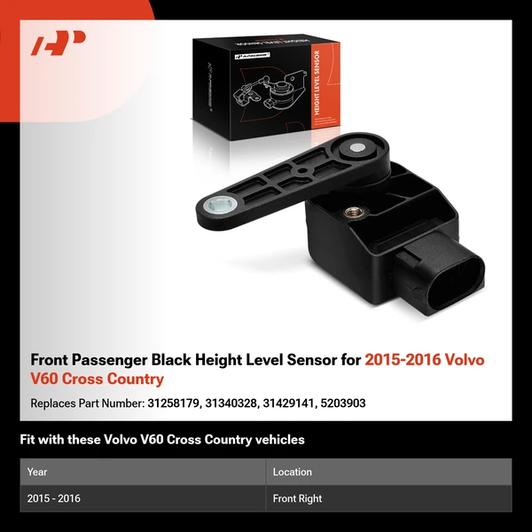 Front Passenger Black Height Level Sensor for 2015-2016 Volvo V60 Cross Country