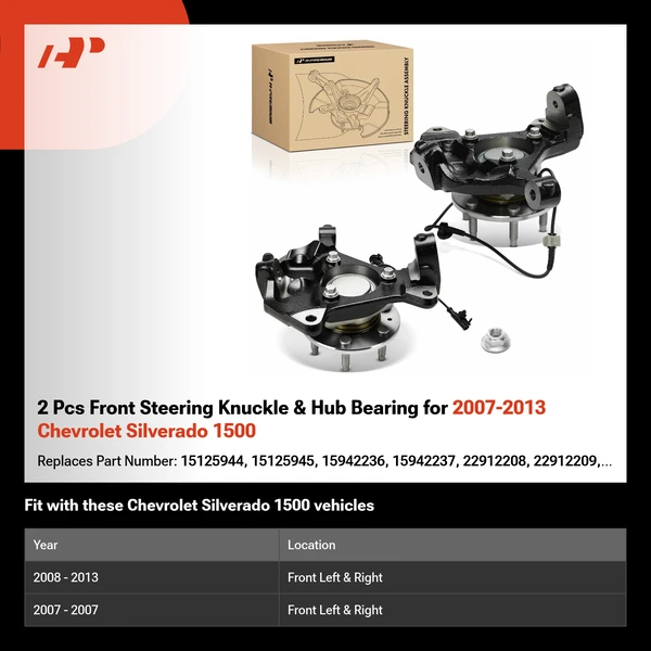 2 Pcs Front Steering Knuckle & Hub Bearing for 2007-2013 Chevrolet Silverado 1500