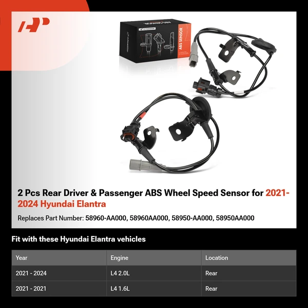 2 Pcs Rear Driver & Passenger ABS Wheel Speed Sensor for 2021-2024 Hyundai Elantra