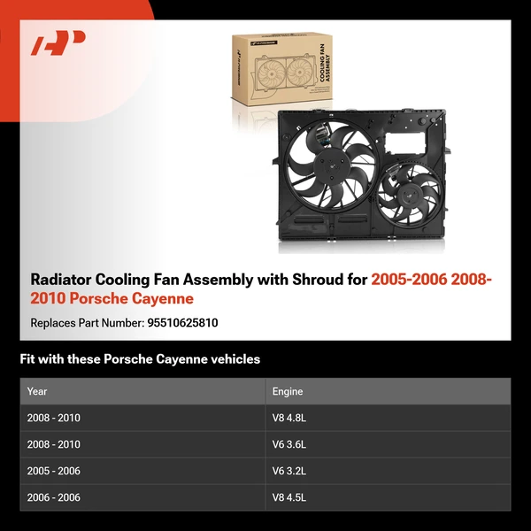 Radiator Cooling Fan Assembly with Shroud for 2005-2006 2008-2010 Porsche Cayenne