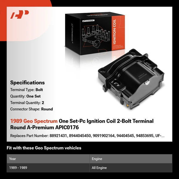 1989 Geo Spectrum One Set-Pc Ignition Coil 2-Bolt Terminal Round A-Premium APIC0176