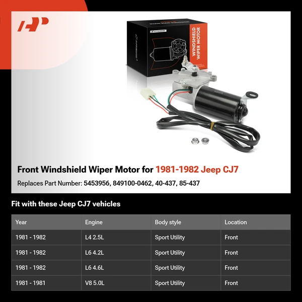 Front Windshield Wiper Motor for 1981-1982 Jeep CJ7