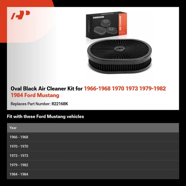 Oval Black Air Cleaner Kit for 1966-1968 1970 1973 1979-1982 1984 Ford Mustang