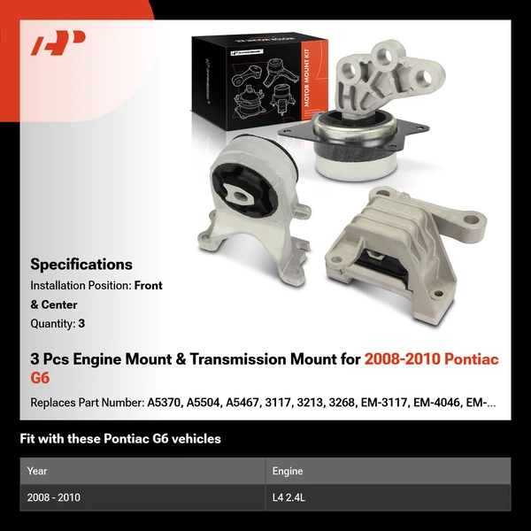 3 Pcs Engine Mount & Transmission Mount for 2008-2010 Pontiac G6