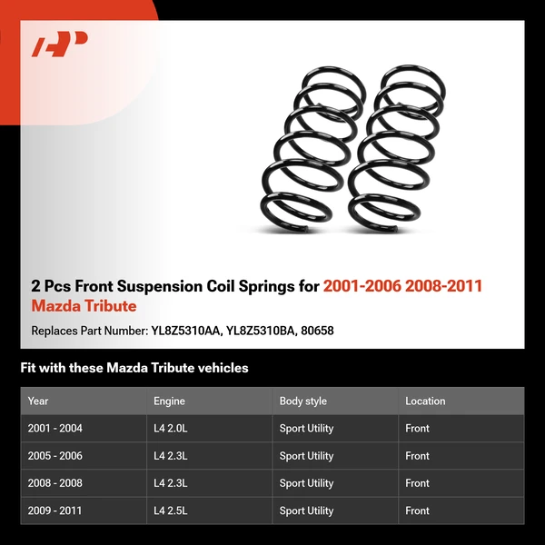 2 Pcs Front Suspension Coil Springs for 2001-2006 2008-2011 Mazda Tribute