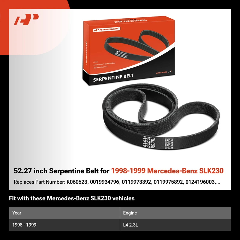 52.27 inch Serpentine Belt for 1998-1999 Mercedes-Benz SLK230