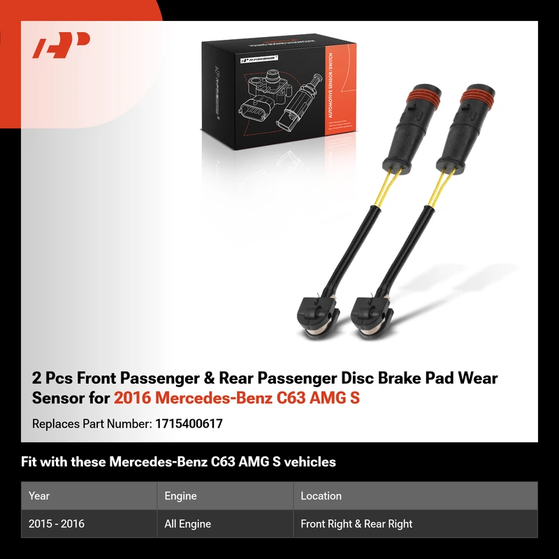 2 Pcs Front Passenger & Rear Passenger Disc Brake Pad Wear Sensor for 2016 Mercedes-Benz C63 AMG S