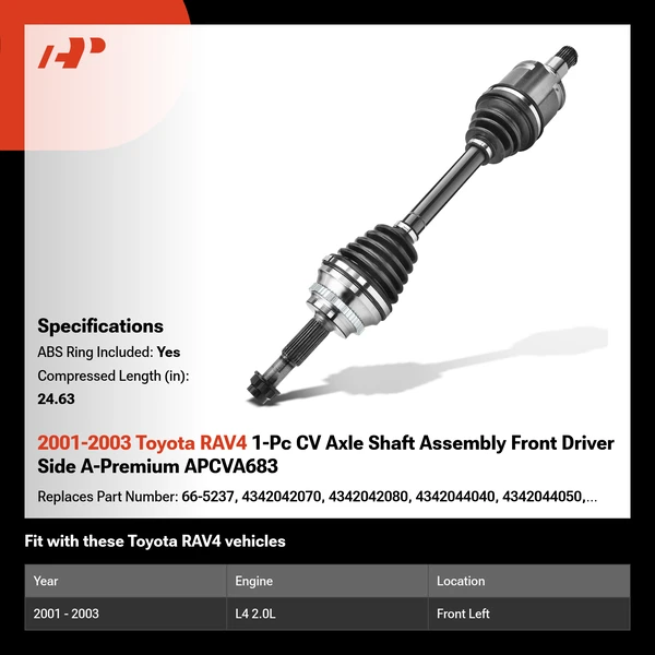 2001-2003 Toyota RAV4 1-Pc CV Axle Shaft Assembly Front Driver Side A-Premium APCVA683