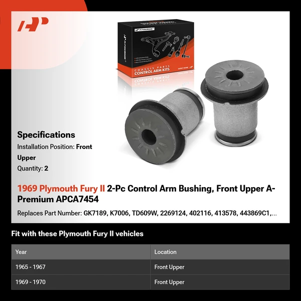 1969 Plymouth Fury II 2-Pc Control Arm Bushing, Front Upper A-Premium APCA7454