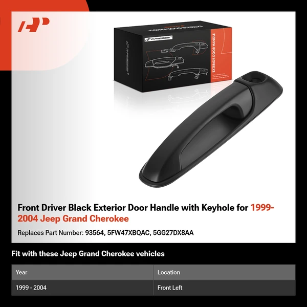 Front Driver Black Exterior Door Handle with Keyhole for 1999-2004 Jeep Grand Cherokee