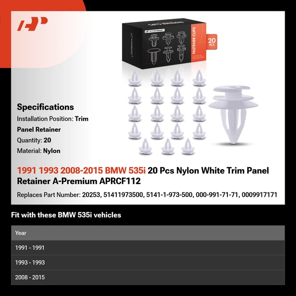 1991 1993 2008-2015 BMW 535i 20 Pcs Nylon White Trim Panel Retainer A-Premium APRCF112