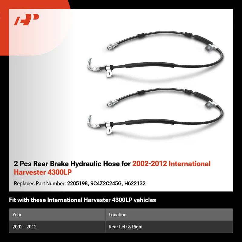 2 Pcs Rear Brake Hydraulic Hose for 2002-2012 International Harvester 4300LP