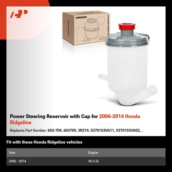 Power Steering Reservoir with Cap for 2006-2014 Honda Ridgeline