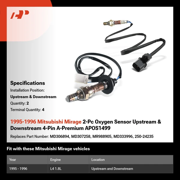 1995-1996 Mitsubishi Mirage 2-Pc Oxygen Sensor Upstream & Downstream 4-Pin A-Premium APOS1499