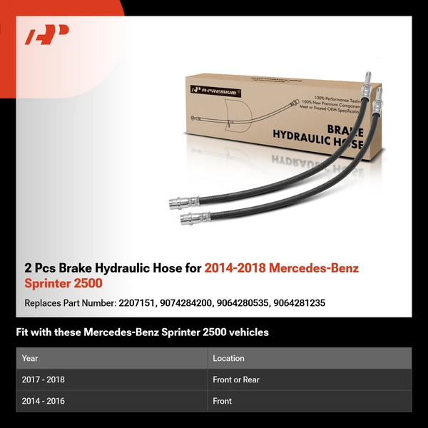 2 Pcs Brake Hydraulic Hose for 2014-2018 Mercedes-Benz Sprinter 2500