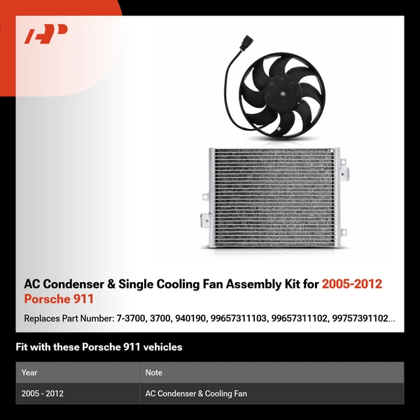 AC Condenser & Single Cooling Fan Assembly Kit for 2005-2012 Porsche 911