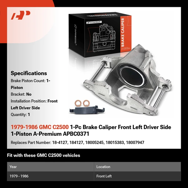 1979-1986 GMC C2500 1-Pc Brake Caliper Front Left Driver Side 1-Piston A-Premium APBC0371