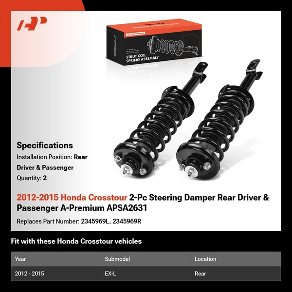 2012-2015 Honda Crosstour 2-Pc Steering Damper Rear Driver & Passenger A-Premium APSA2631