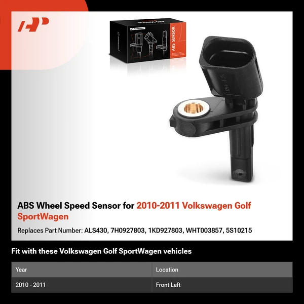 ABS Wheel Speed Sensor for 2010-2011 Volkswagen Golf SportWagen