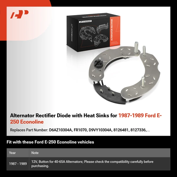 Alternator Rectifier Diode with Heat Sinks for 1987-1989 Ford E-250 Econoline