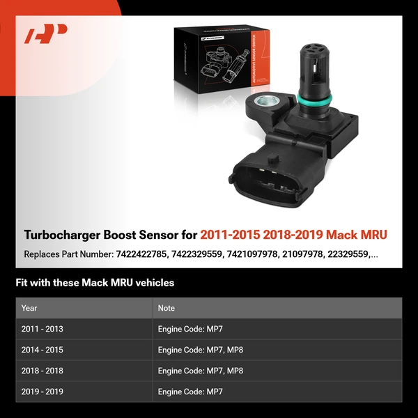Turbocharger Boost Sensor for 2011-2015 2018-2019 Mack MRU