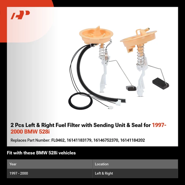 2 Pcs Left & Right Fuel Filter with Sending Unit & Seal for 1997-2000 BMW 528i