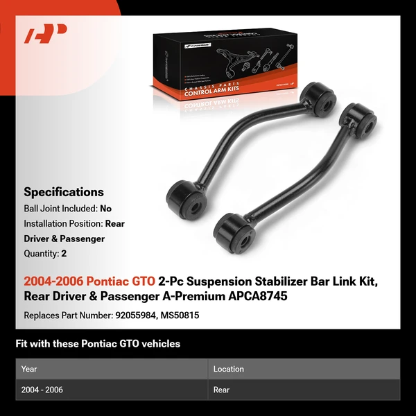 2004-2006 Pontiac GTO 2-Pc Suspension Stabilizer Bar Link Kit, Rear Driver & Passenger A-Premium APCA8745