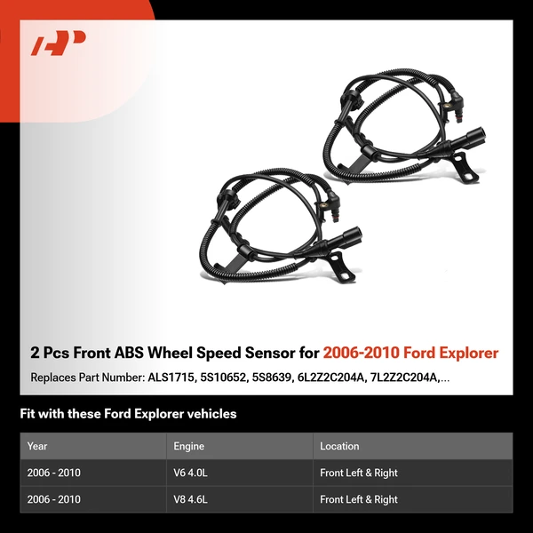 2 Pcs Front ABS Wheel Speed Sensor for 2006-2010 Ford Explorer