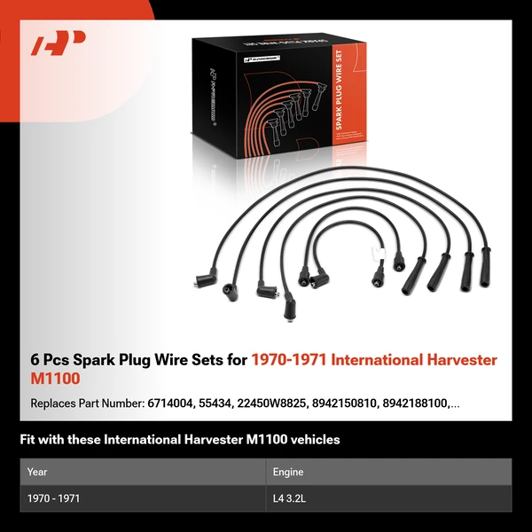 6 Pcs Spark Plug Wire Sets for 1970-1971 International Harvester M1100