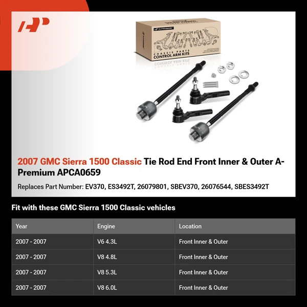 2007 GMC Sierra 1500 Classic Tie Rod End Front Inner & Outer A-Premium APCA0659