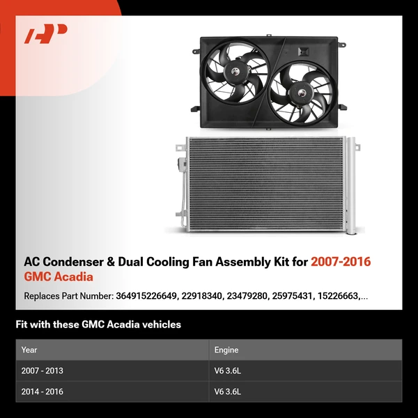AC Condenser & Dual Cooling Fan Assembly Kit for 2007-2016 GMC Acadia