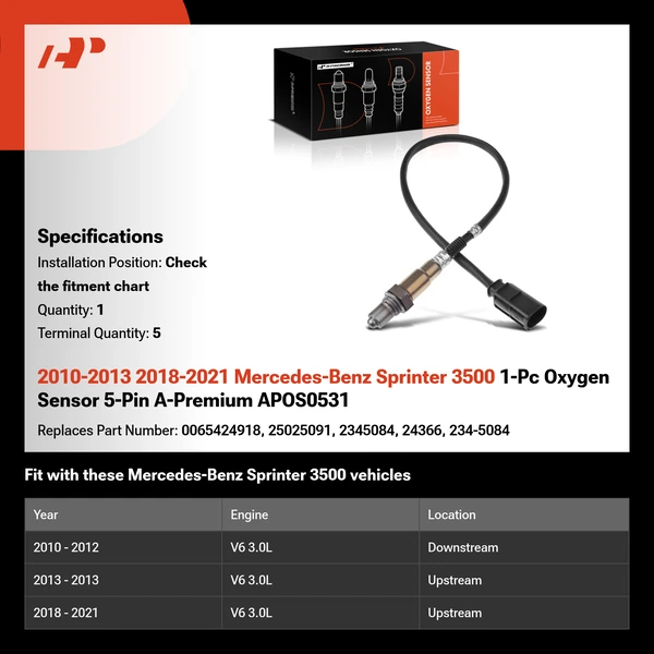 2010-2013 2018-2021 Mercedes-Benz Sprinter 3500 1-Pc Oxygen Sensor 5-Pin A-Premium APOS0531