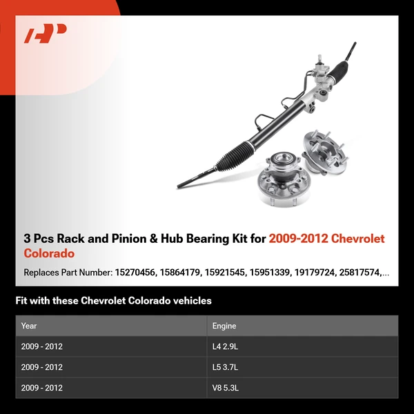 3 Pcs Rack and Pinion & Hub Bearing Kit for 2009-2012 Chevrolet Colorado