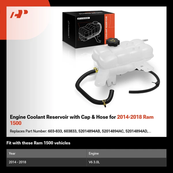 Engine Coolant Reservoir with Cap & Hose for 2014-2018 Ram 1500