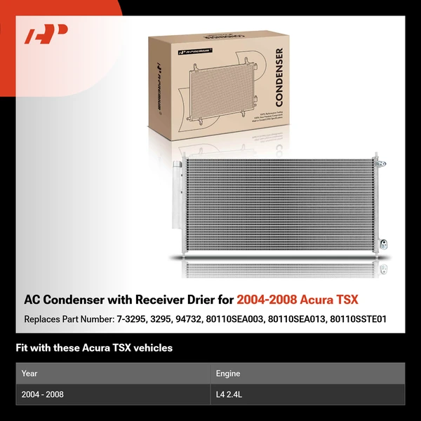 AC Condenser with Receiver Drier for 2004-2008 Acura TSX