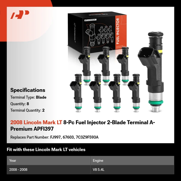 2008 Lincoln Mark LT 8-Pc Fuel Injector 2-Blade Terminal A-Premium APFI397