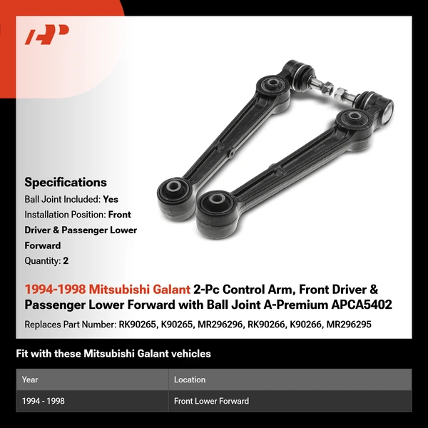 1994-1998 Mitsubishi Galant 2-Pc Control Arm, Front Driver & Passenger Lower Forward with Ball Joint A-Premium APCA5402