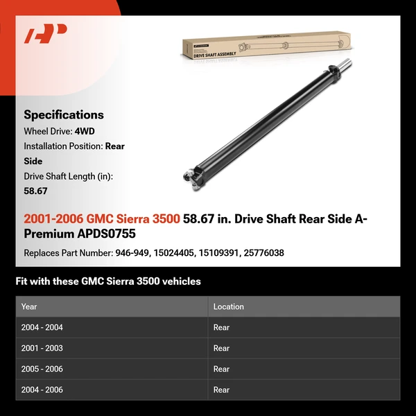 2001-2006 GMC Sierra 3500 58.67 in. Drive Shaft Rear Side A-Premium APDS0755