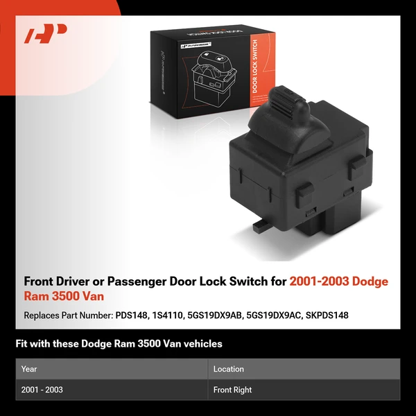 Front Driver or Passenger Door Lock Switch for 2001-2003 Dodge Ram 3500 Van