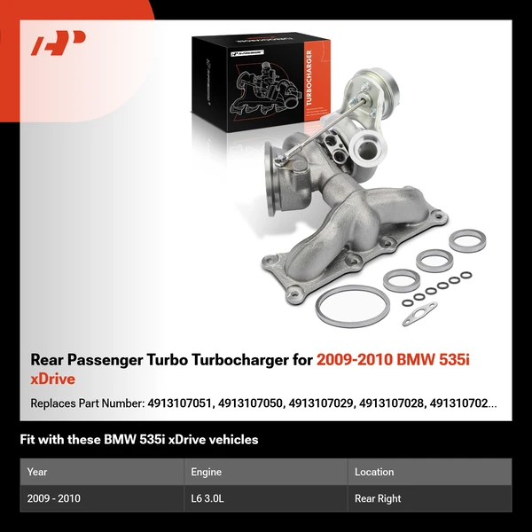 Rear Passenger Turbo Turbocharger for 2009-2010 BMW 535i xDrive