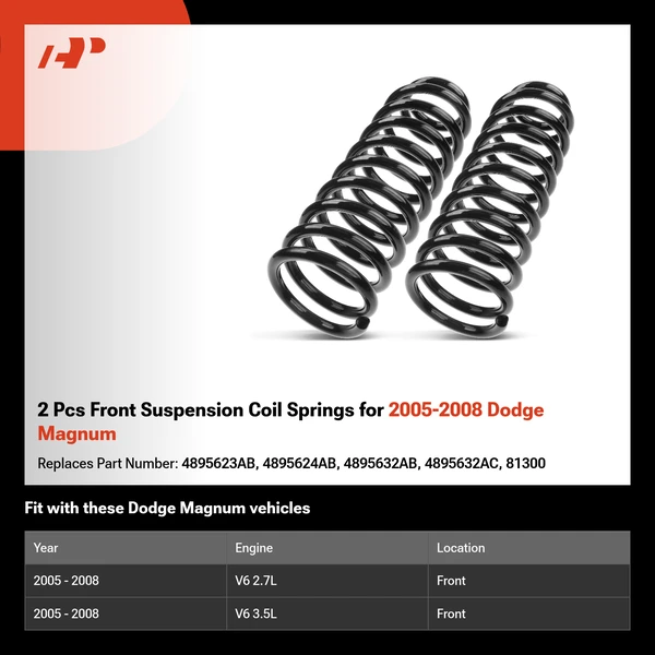 2 Pcs Front Suspension Coil Springs for 2005-2008 Dodge Magnum