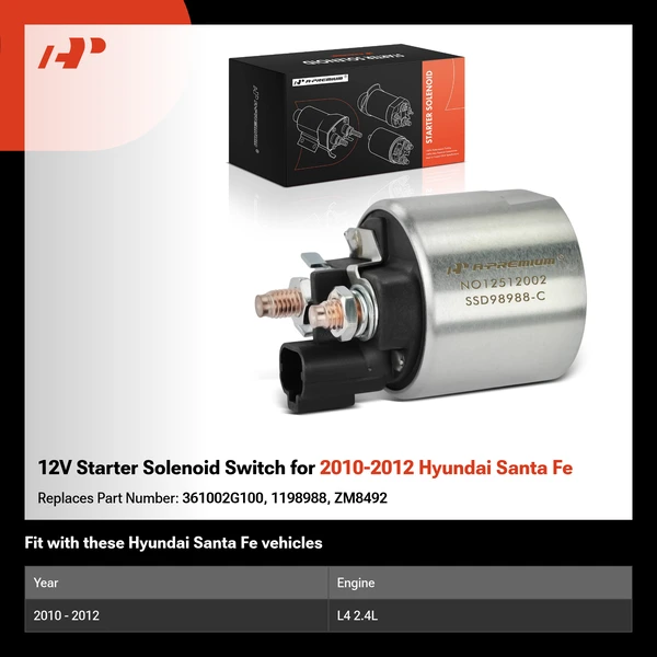 12V Starter Solenoid Switch for 2010-2012 Hyundai Santa Fe