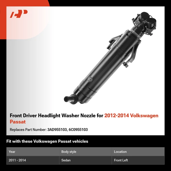 Front Driver Headlight Washer Nozzle for 2012-2014 Volkswagen Passat