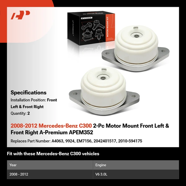 2008-2012 Mercedes-Benz C300 2-Pc Motor Mount Front Left & Front Right A-Premium APEM352