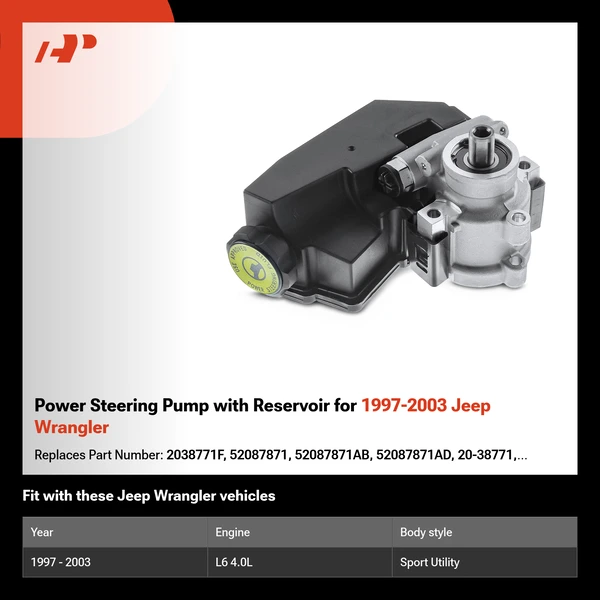 Power Steering Pump with Reservoir for 1997-2003 Jeep Wrangler