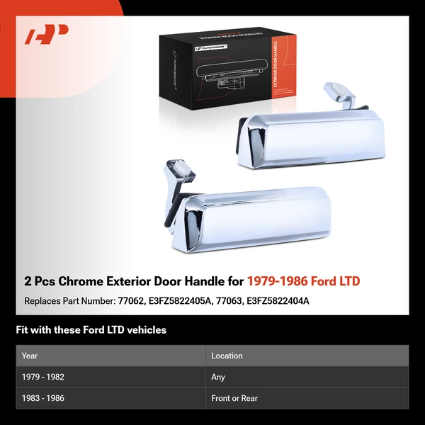 2 Pcs Chrome Exterior Door Handle for 1979-1986 Ford LTD