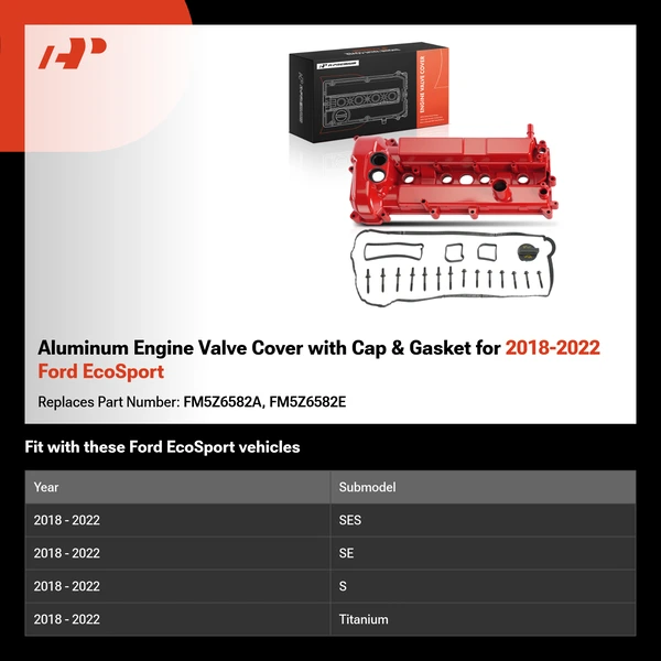 Aluminum Engine Valve Cover with Cap & Gasket for 2018-2022 Ford EcoSport