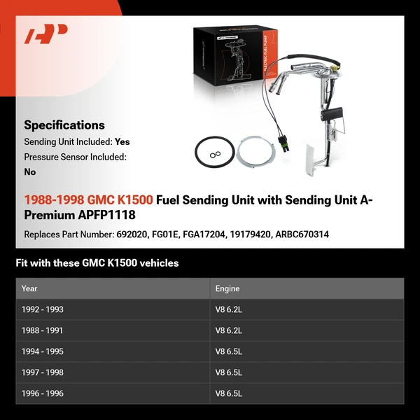 1988-1998 GMC K1500 Fuel Sending Unit with Sending Unit A-Premium APFP1118