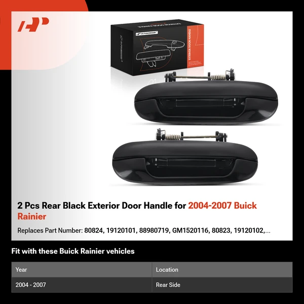 2 Pcs Rear Black Exterior Door Handle for 2004-2007 Buick Rainier