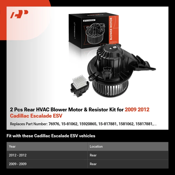 2 Pcs Rear HVAC Blower Motor & Resistor Kit for 2009 2012 Cadillac Escalade ESV